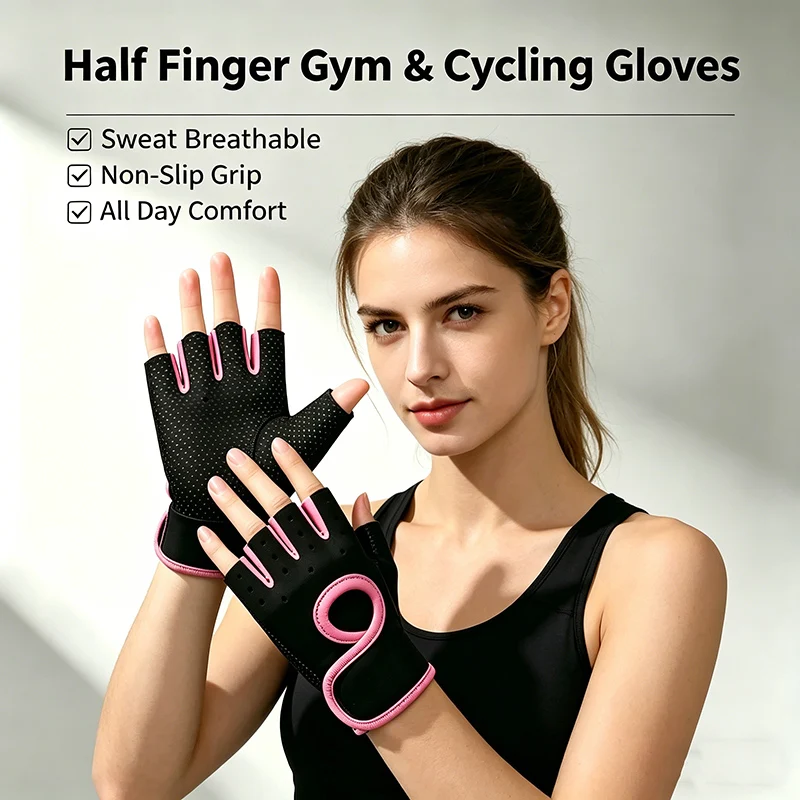 Breathable Half Finger Workout Gloves, Anti-Slip Weight Lifting Gym Gloves, Non-Slip Palm for Cycling, Mountain Climbing, Fitnes