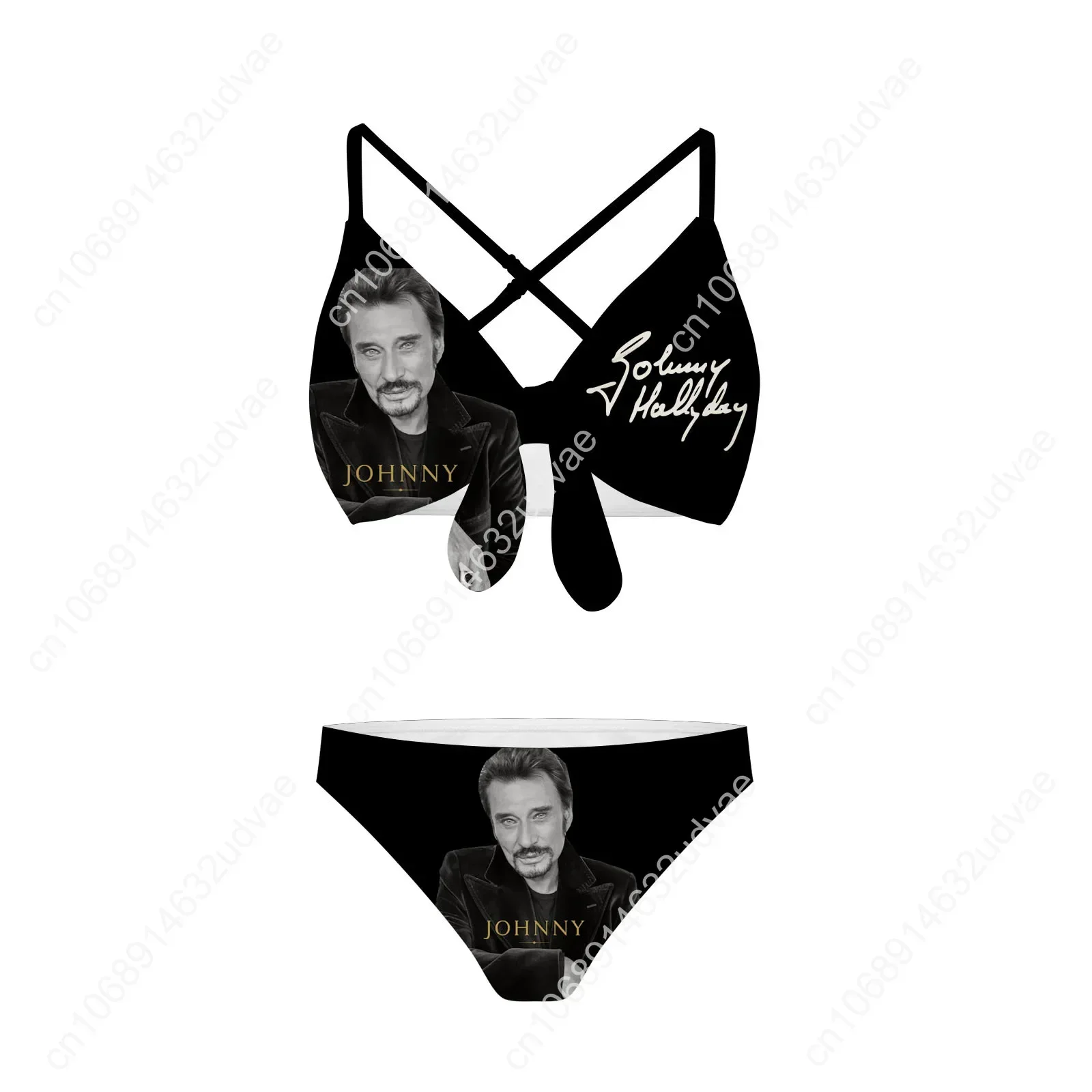 Johnny Hallyday Bathing Suits Cross Strap Suspenders Swimsuits Womens Personalized Bikini Pool Party Swimwear Custom Beachwear