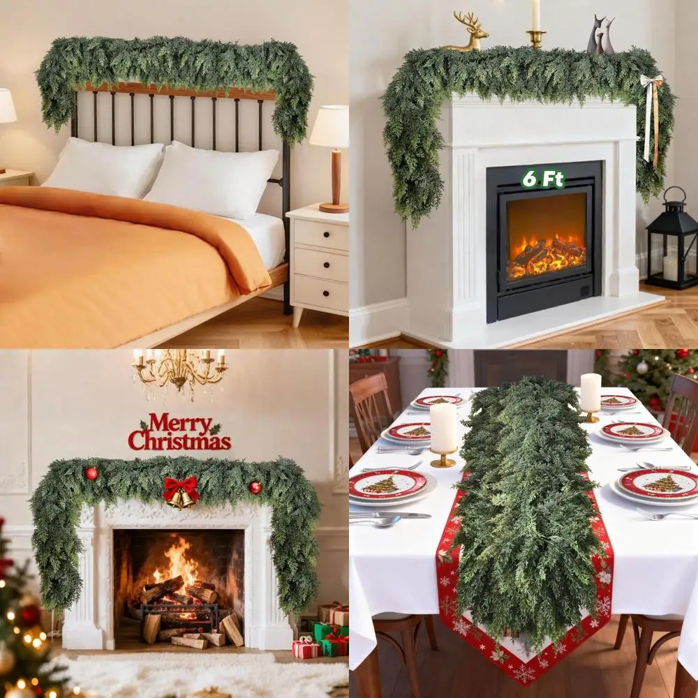 

Pair of 6-Foot Realistic Cedar Garlands for Christmas, Suitable for Mantel, Table, Fireplace, Stairs, and Wall Decorations, Indo