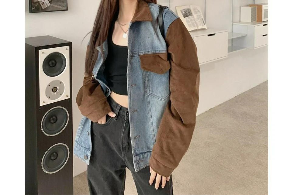 Loose Autumn Vintage Versatile Age Reducing Patchwork Workwear Denim Jacket for Women