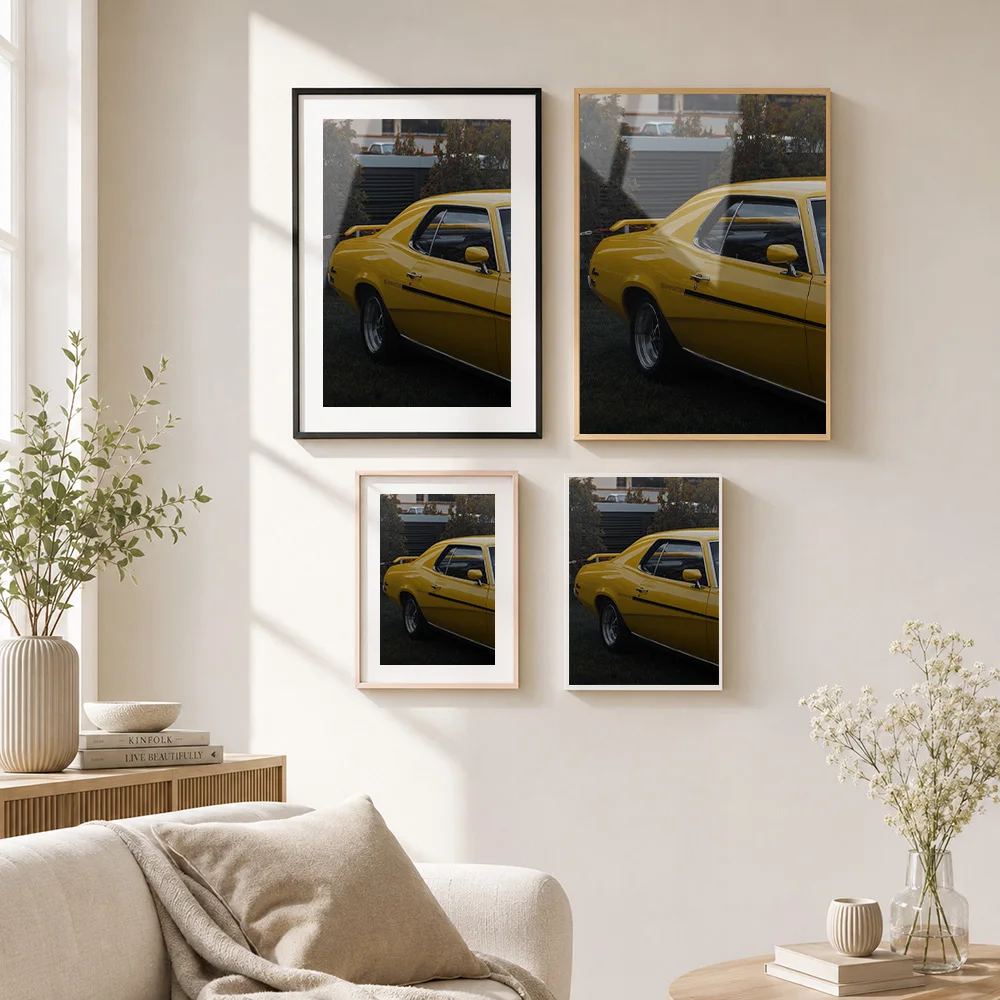 Yellow Classic Car Framed Metal Print Customized Photo Warm Heritage Style Wall Art For Living Room Thoughtful Enthusiast Gift view 4