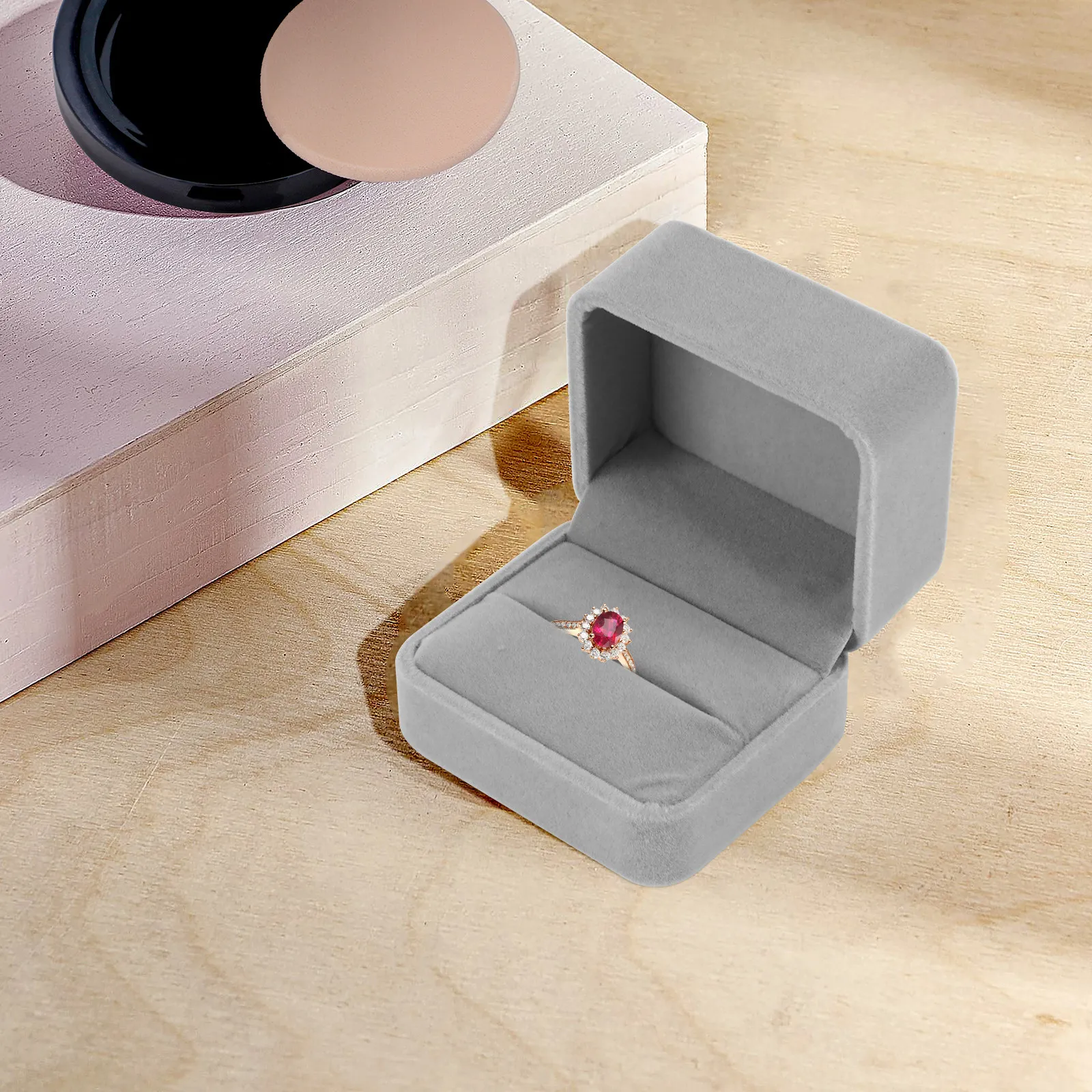3Pcs Square Flannelette Ring Boxes Premium Jewelry Storage Display Case for Wedding Engagement Rings Gift Packaging Travel Ring