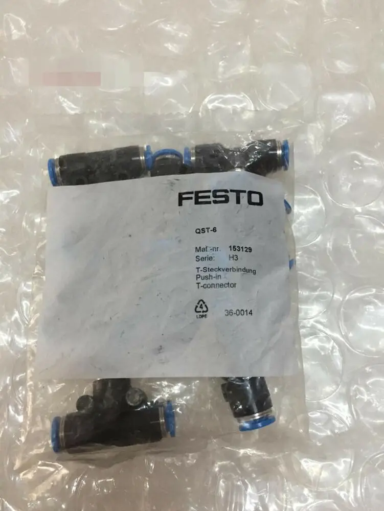 10PC  FESTO quick insertion T-type tee joint QST-6 153129