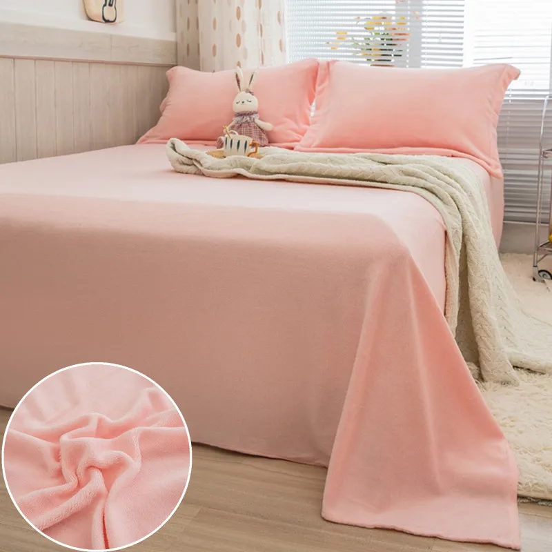 Warm Flat Sheet 245X250 Velvet Bedsheet for Home sabanas Pink Mattress Protector Single Size Bed Linen(Pillowcase Need Order)