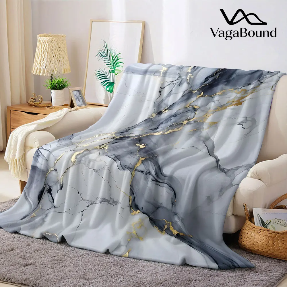 white grey gold marble Flannel Blanket Warm Soft Halloween Christmas Decorative Couch Warm Cozy All-Season Gift