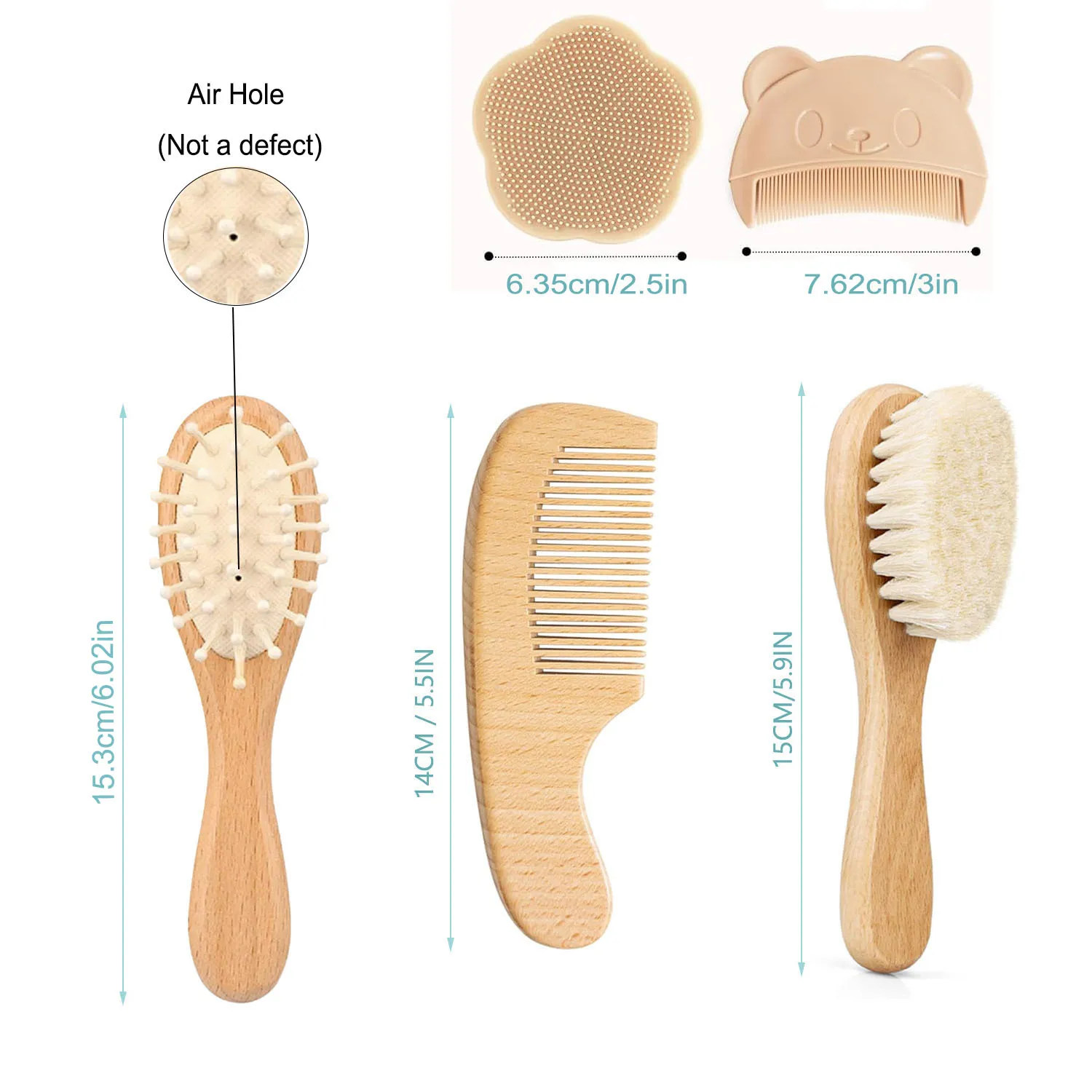 Baby Hair Brush Set, Wooden Brush and Comb Set with Soft Goat Hair Bristles description 3