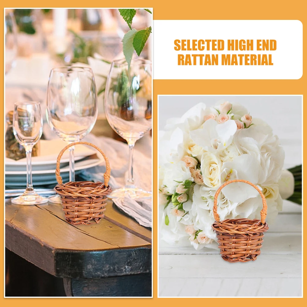 Cestas de flores en miniatura para casa de muñecas, cesta tejida de mano, mini cesta de almacenamiento de flores, adorno de micropaisaje, decoración de boda, 12 Uds.