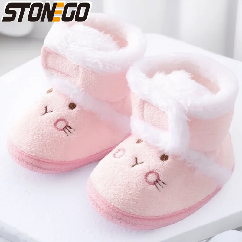 

Newborn Baby Warm Coral Fleece Snow Boots Anti Slip Cartoon Design for Infants 0-18 Months Crib Shoes