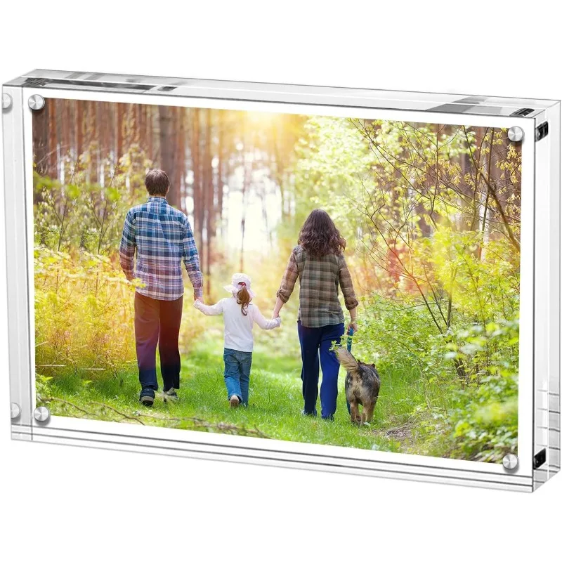 

Naxilai 5x7 Inches Acrylic Picture Frame, Double Sided Clear Frameless Photo Frames with Magnetic Desktop Transparent,10+10MM
