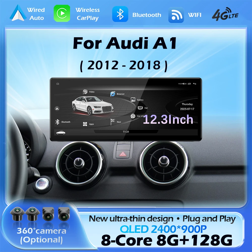 Ultra-thin Host Wireless CarPlay Android 16 For Audi A1 2012 - 2018 Car Multimedia Radio Player DSP Stereo Navigation GPS WIFI
