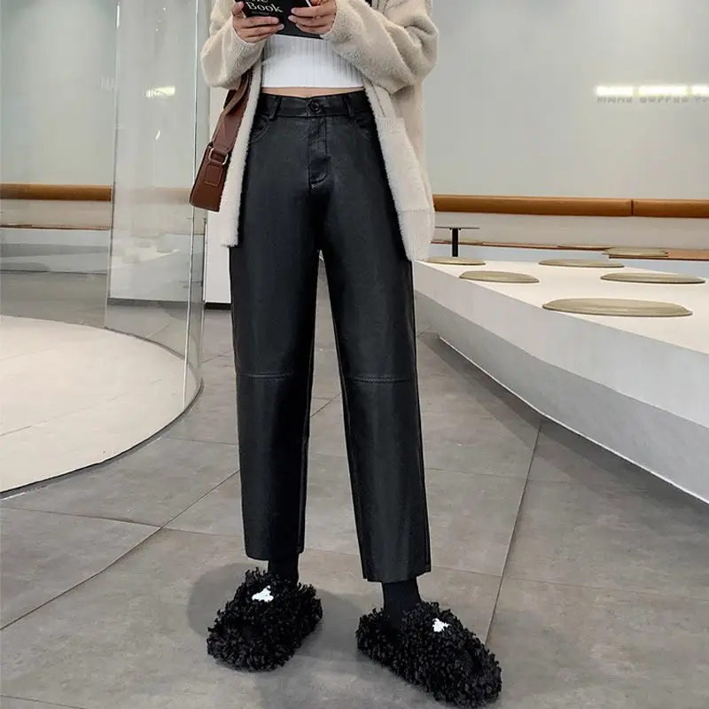 Pantaloni a vita alta in pelle PU da donna autunno inverno nuovo stile casual dritto TT911