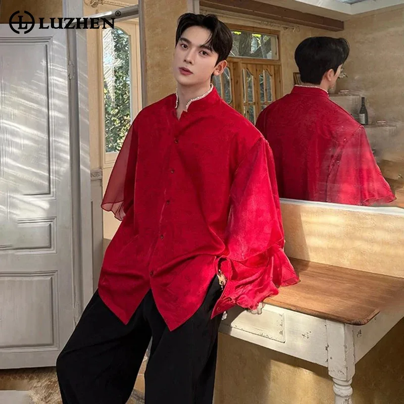 

LUZHEN 2026 Spring New Personalized Elegant Temperament Casual Shirts Men's Fashion High Quality Gauze Long Sleeve Tops JY6179