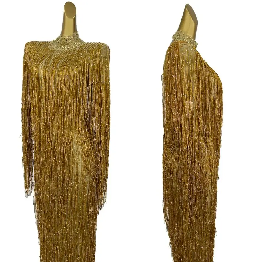 

Fashion Tassel Costume Singer Long Dresses for Women Birthday Evening Party Dress Female Singer Stage Show Outfit Shizichangqun