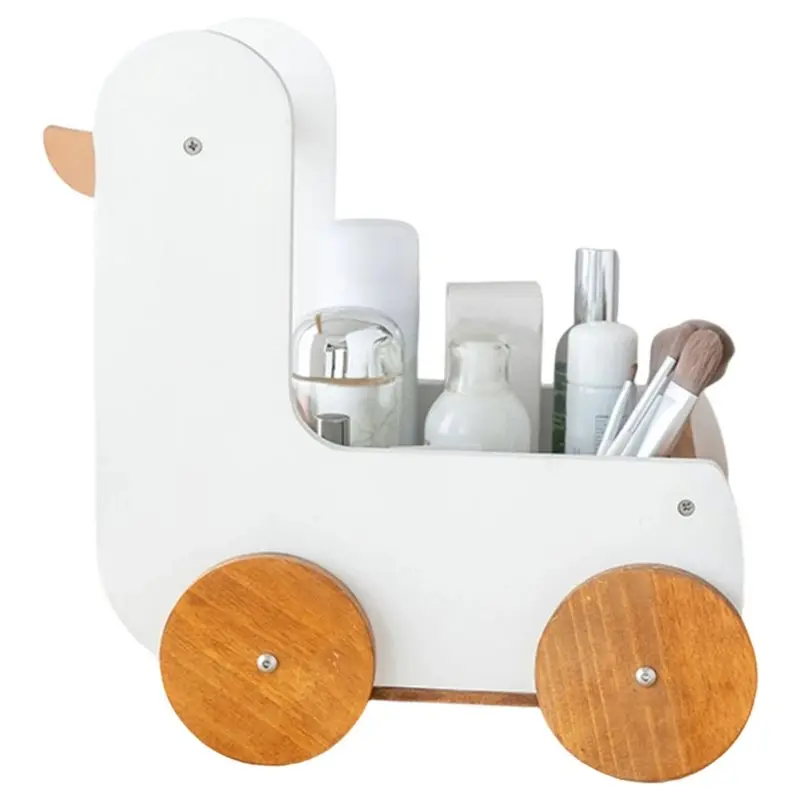 AS94-Wooden Storage Box Cute Animal Design Desktop Organizer Large Capacity Rack Duck Storage Cart For Kids Home Room B