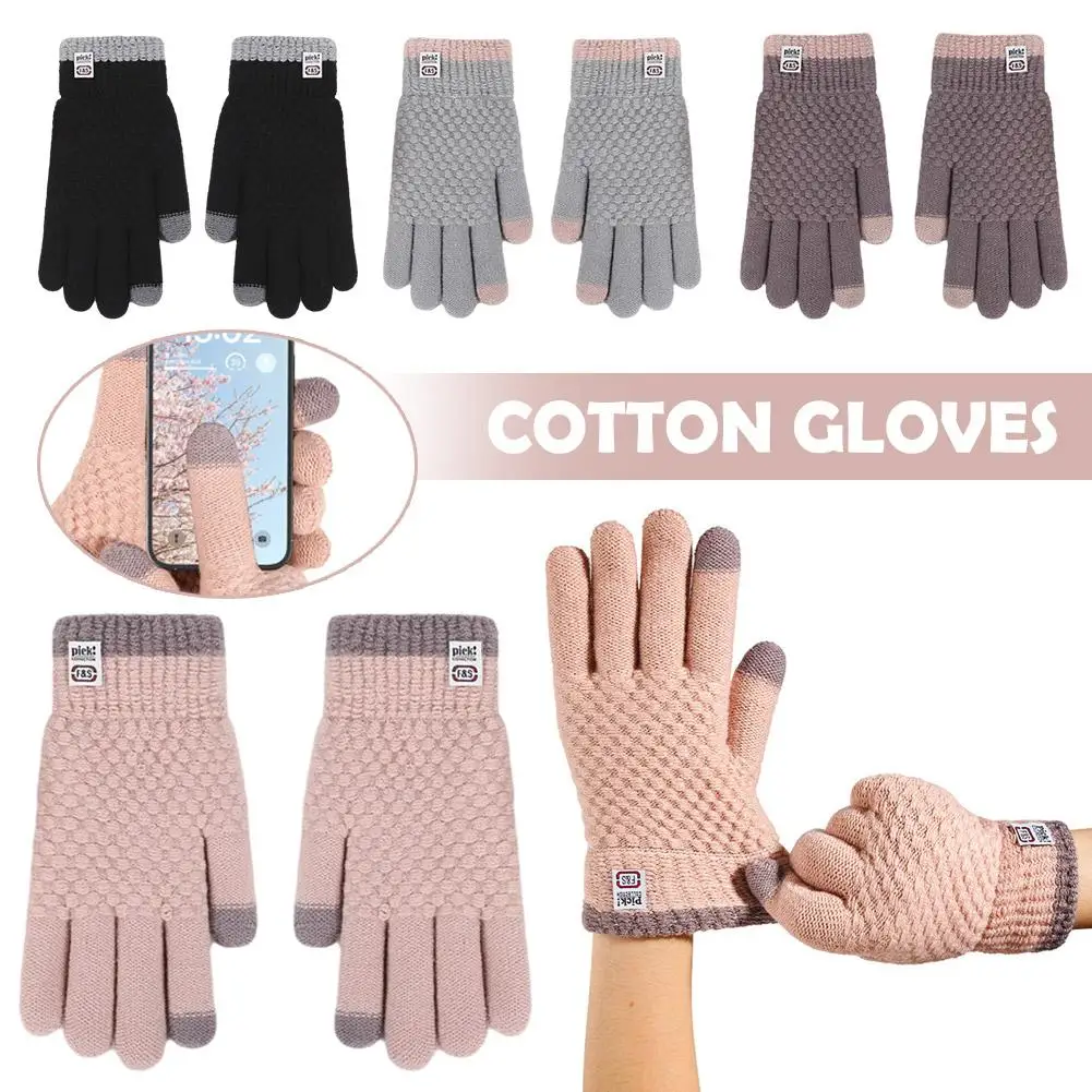 Winter Screen Gloves Women Men Warm Stretch Knit Guantes Imitation Finger Full Luvas Wool Crochet Mittens Female Thic E3g0