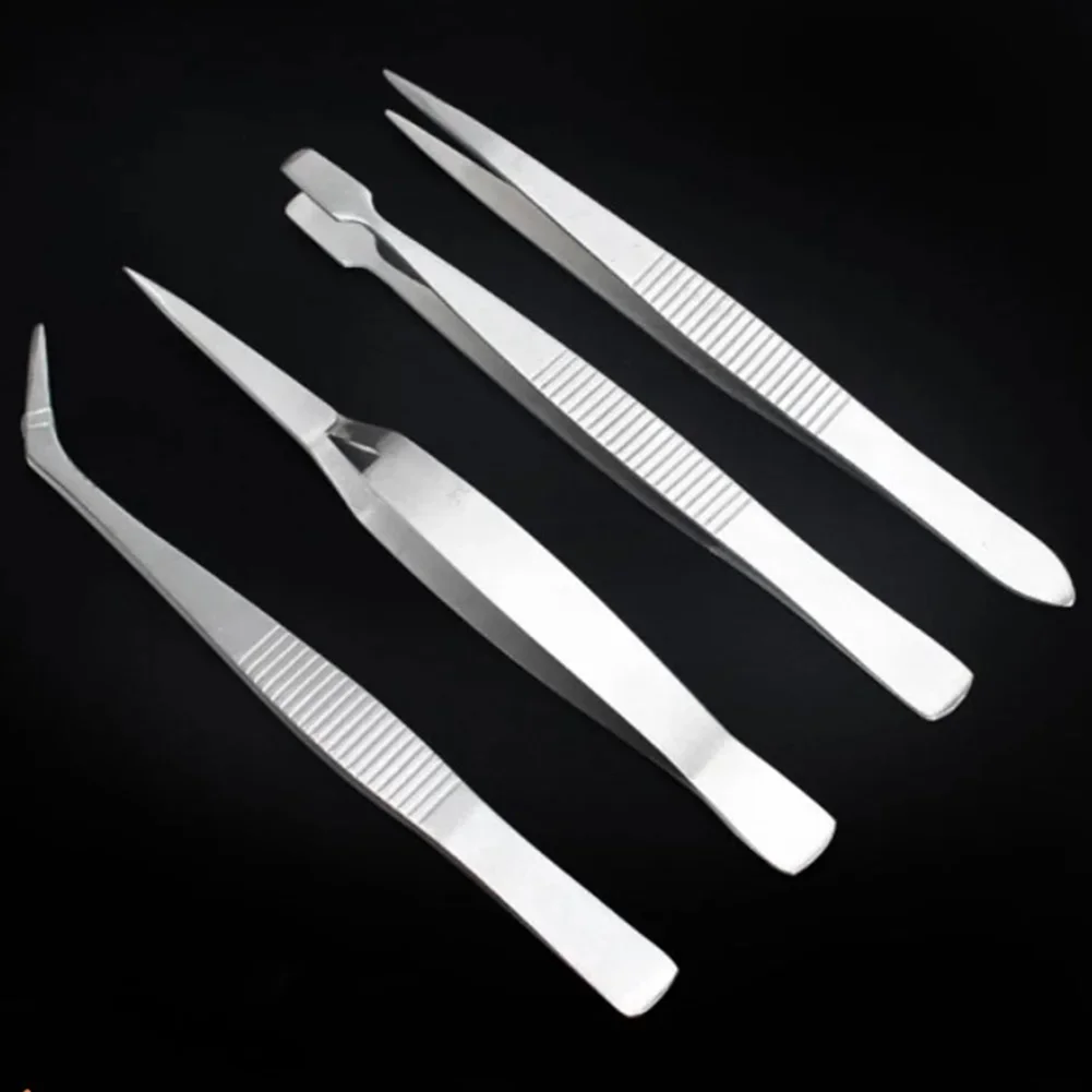 4Pcs Tweezers Kit  Stainless Steel Precision Tweezers Thickened Straight Bent Clip Tool For Electronics Repair Gripping Assembly