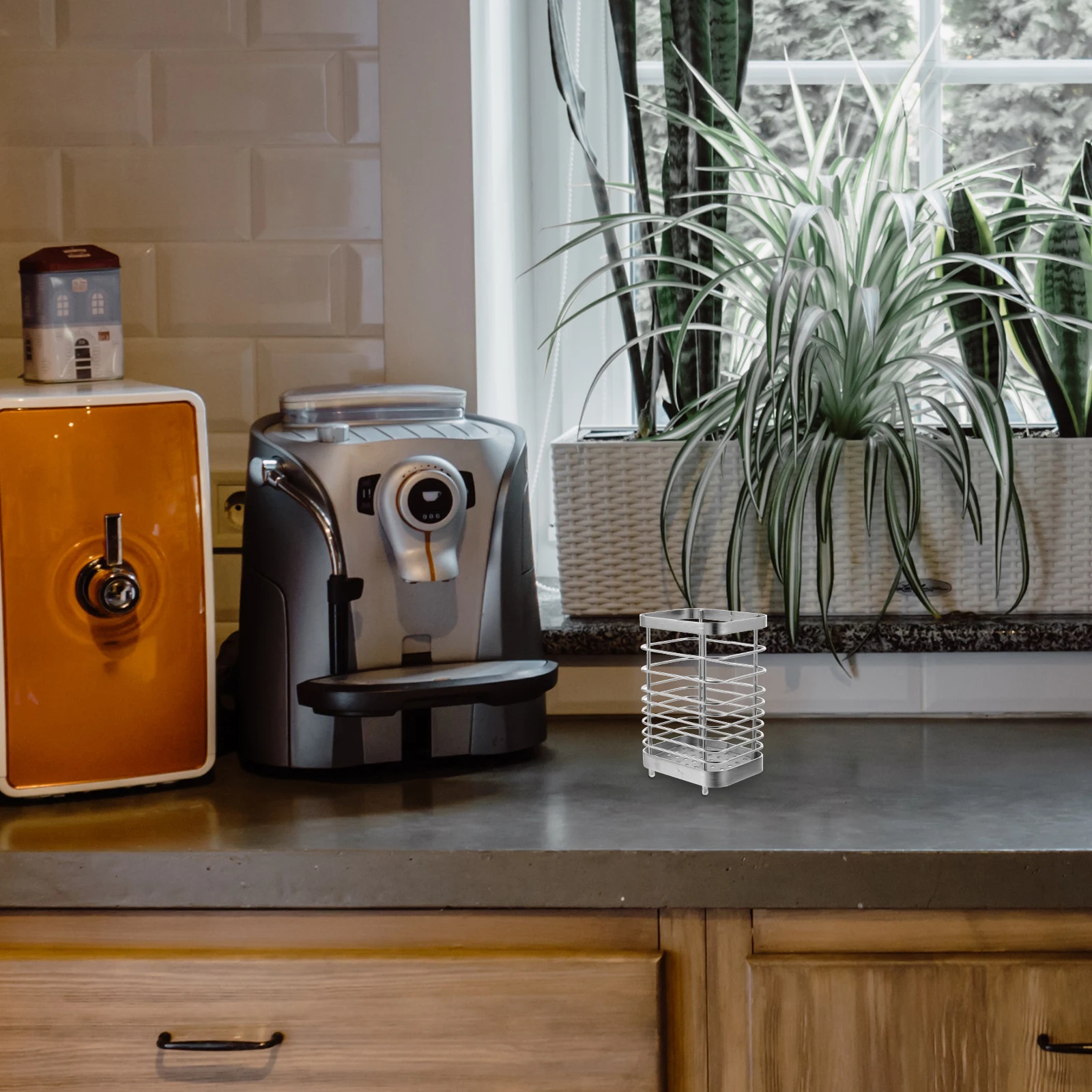 

Wall Mount Chopstick Holder Stainless Steel Utensil Storage Rack Drain Holes Kitchen Countertop Cutlery Organizer