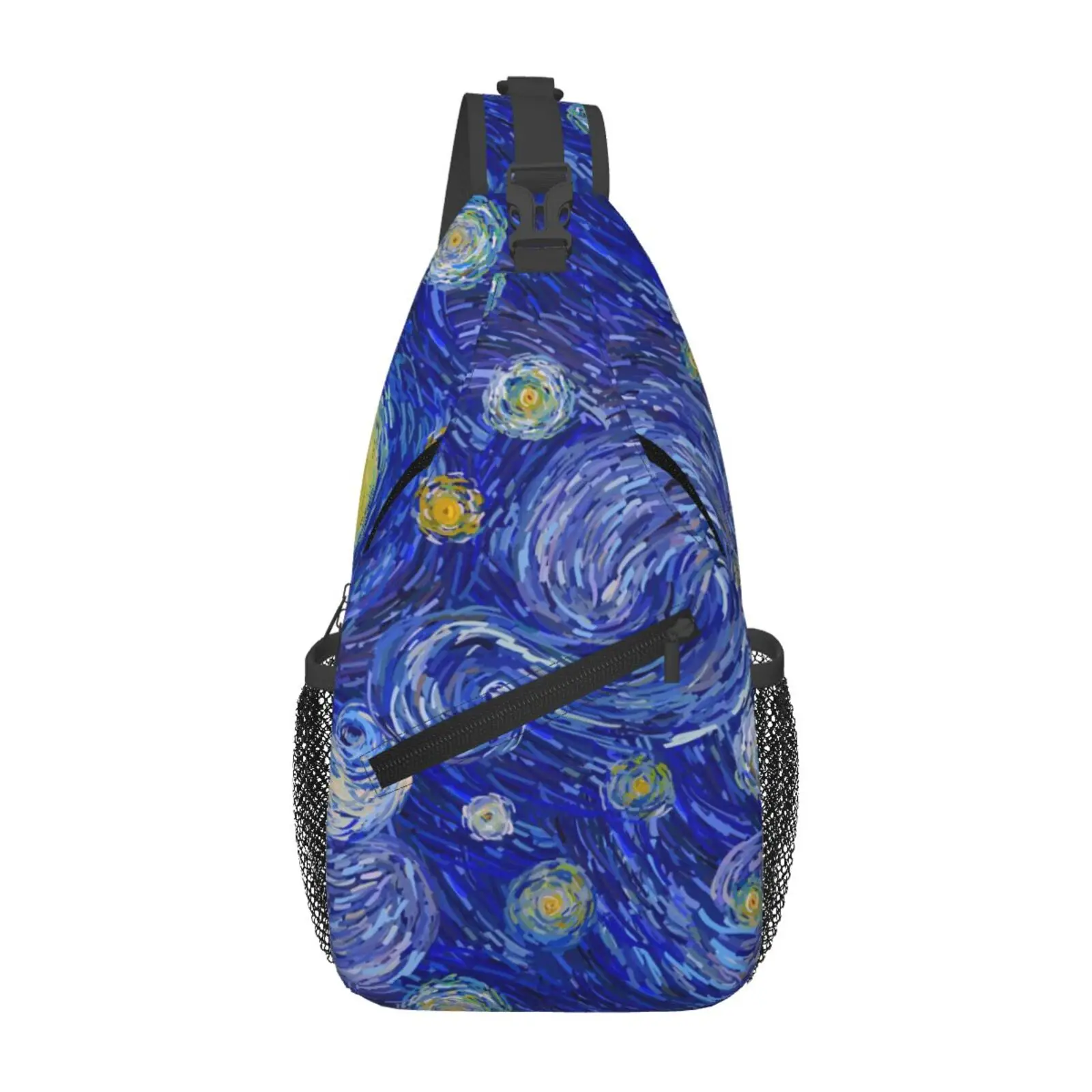 Scottish Terrier Van Gogh Starry Night Boho Chic Sling Chest Crossbody Bag Men Casual Shoulder Backpack for Travel Cycling