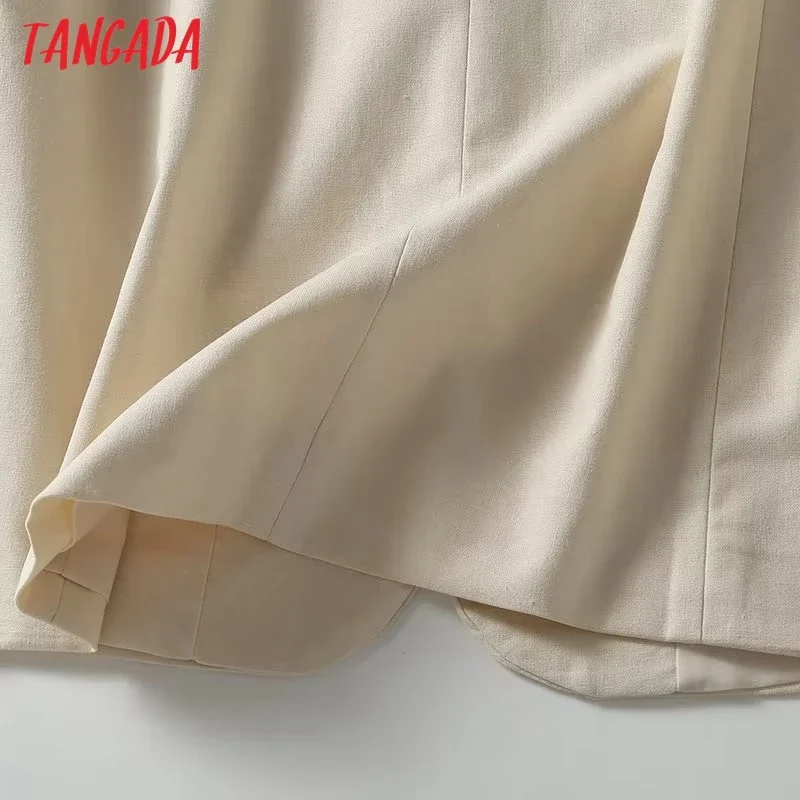 Tangada Women 2024 Beige Cotton Linen Long Waistcoat Buttons Vintage Sleeveless Female Coat 4C127