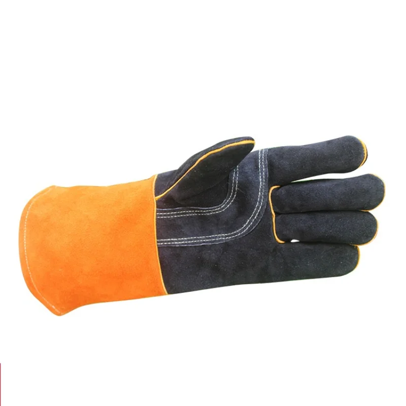 1 Pair Leather Welding Protection Gloves Heavy Duty Black Welding Gauntlets Welders Cowhide Gloves Protect Supplies