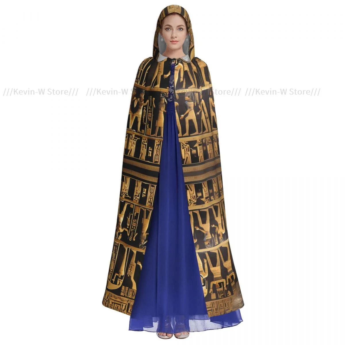 Adult Cloak Cape Hooded Ancient Egypt Hieroglyphics Medieval Costume Witch Wicca Vampire Elf Purim Carnival Party