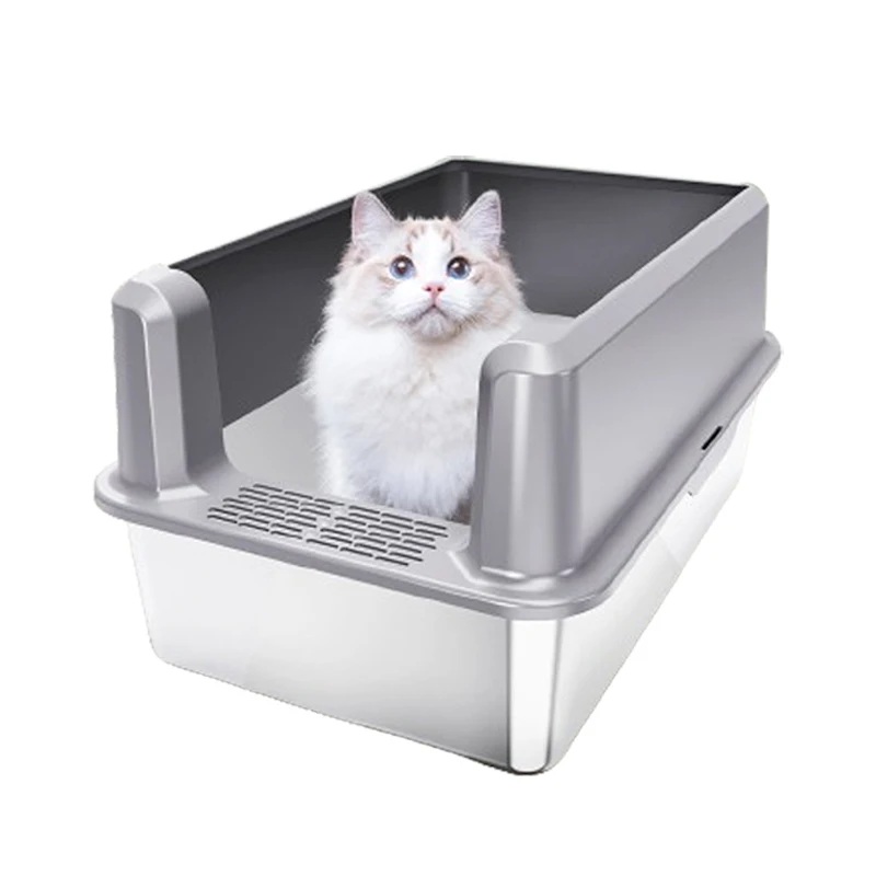 

Stainless Steel Cat Litter Box with Shovel Large Cat Toilet Enclosure for Large Cats Easy Clean Metal Litter Pan Anti-Leakage