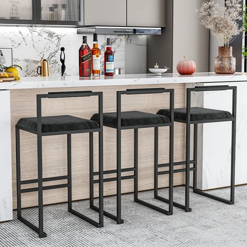 Nordic Velvet Black Bar Chairs For Kitchen Furniture Iron High Bar Stool Nordic Luxury Bar Seat Counter Stool Modern Furniture