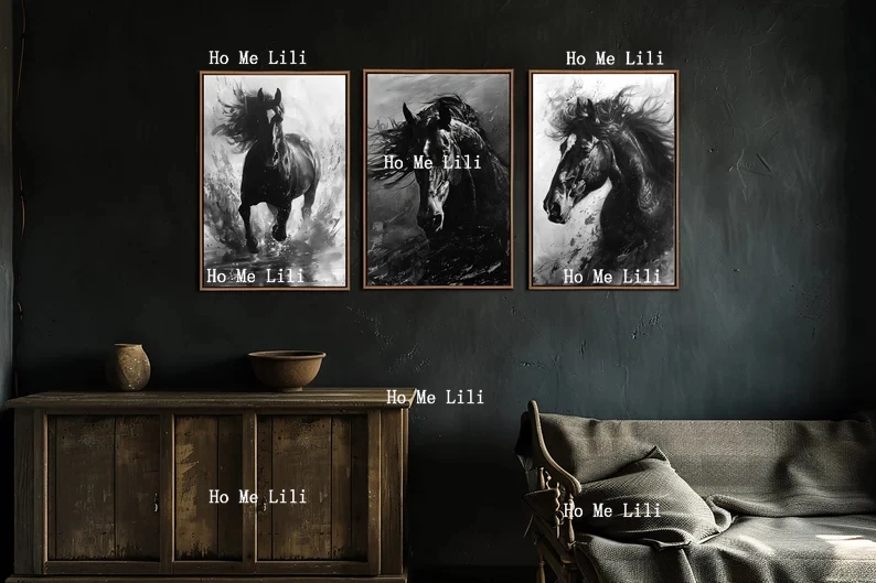 Black Horse Wall Art Abstract Black Horse Set Of Three Wall Decor Animal Canvas Decor Living Room