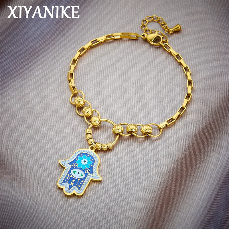 XIYANIKE Hamasa Hand Enamel Pendant Bracelet Lucky Hand Fashion Hand Chain for Women Y2K Bangle Jewelry Accessories