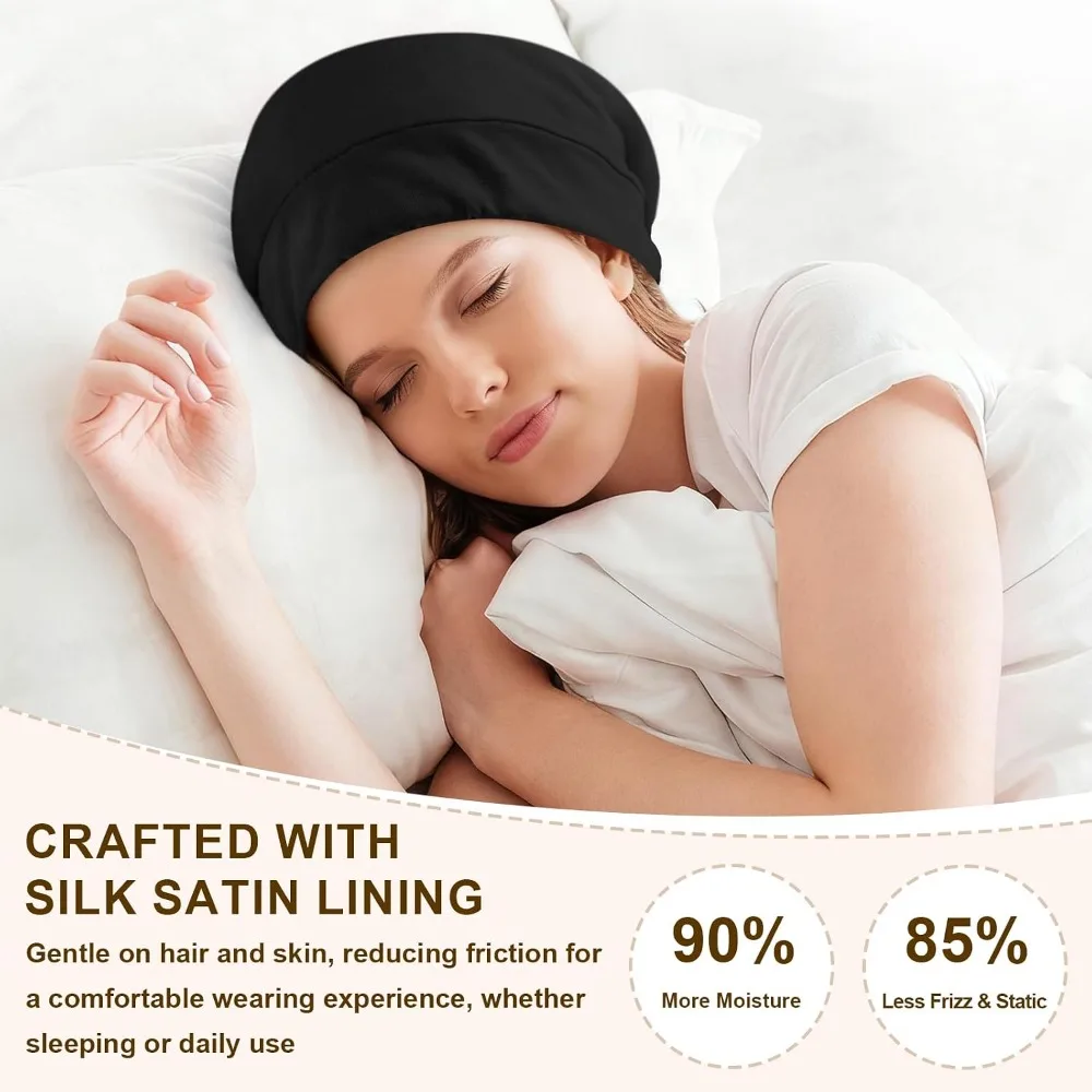 Satin Lined Beanie Sleep Cap Stretchy Silk Bonnet Double Layer Hair Protection Winter Skull Hat for Women Men