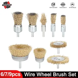 6mm Shank Wire Wheel Brush 6/7/9pcs Steel Wire Mini Brush Rotary Tool for Dremel Polishing Grinding Wheel Brush Accessories