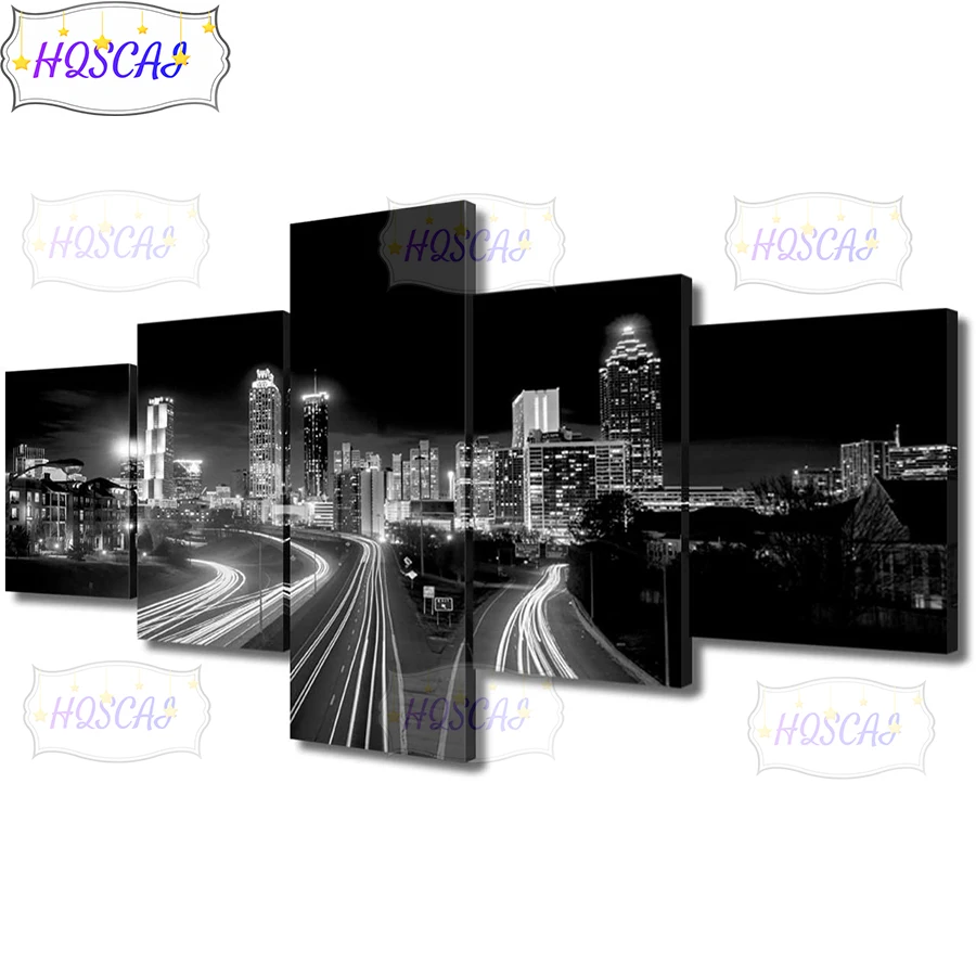 

5pcs Black and white urban architectural landscape full round drill diamond embroidery mosaic pattern picture home decor gift