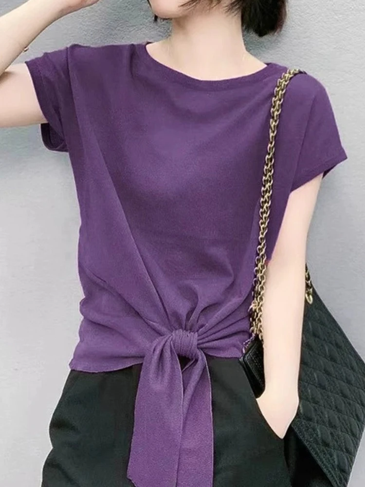 

Летний вязаный топ Ele с поясом, свободный крой, универсальный, для повседневной носки, в корейском стиле, свободный крой