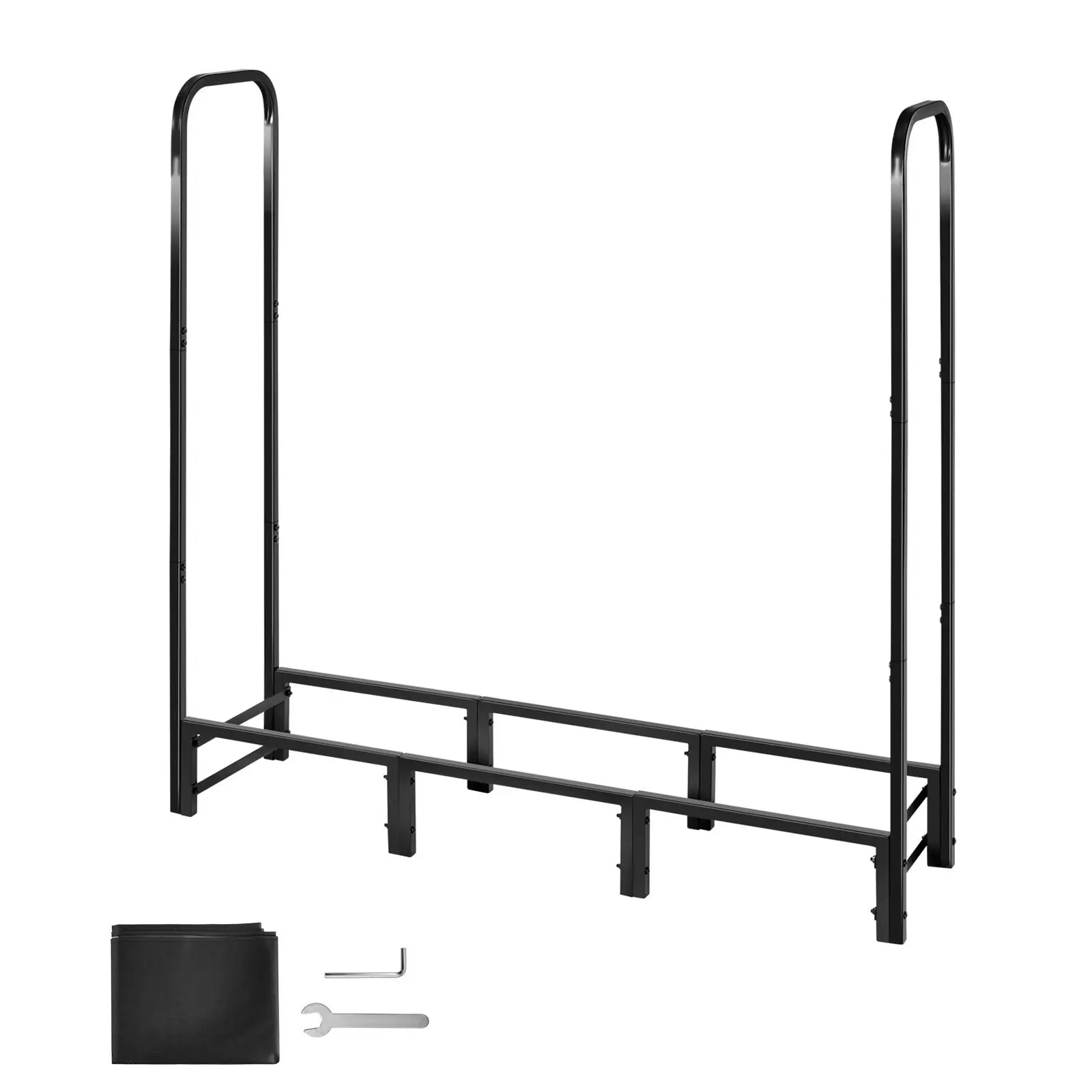 Firewood Rack with Waterproof Cover, 4 ft Outdoor Firewood Holder, 1/4 Cord Storage Metal Log Holder, 400lb Max Weight Capacity,