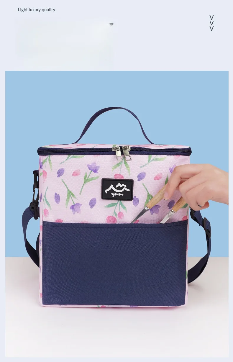 Neue bedruckte isolierte Lunch-Tasche mit Griff, große Kühltasche für Camping im Freien, Lebensmittelkonservierungstasche zum Mitnehmen des Mittagessens zur Arbeit. – Detail 5