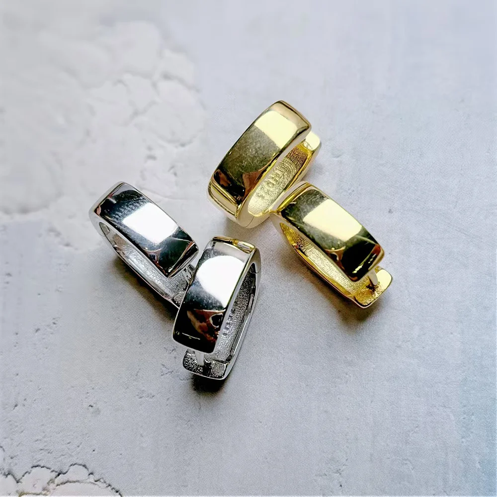 Kreolische Scharnier-Creolen in eckiger Form, feiner europäischer Schmuck für Damen und Herren, trendiges Geschenk aus 925er Sterlingsilber – Detail 8