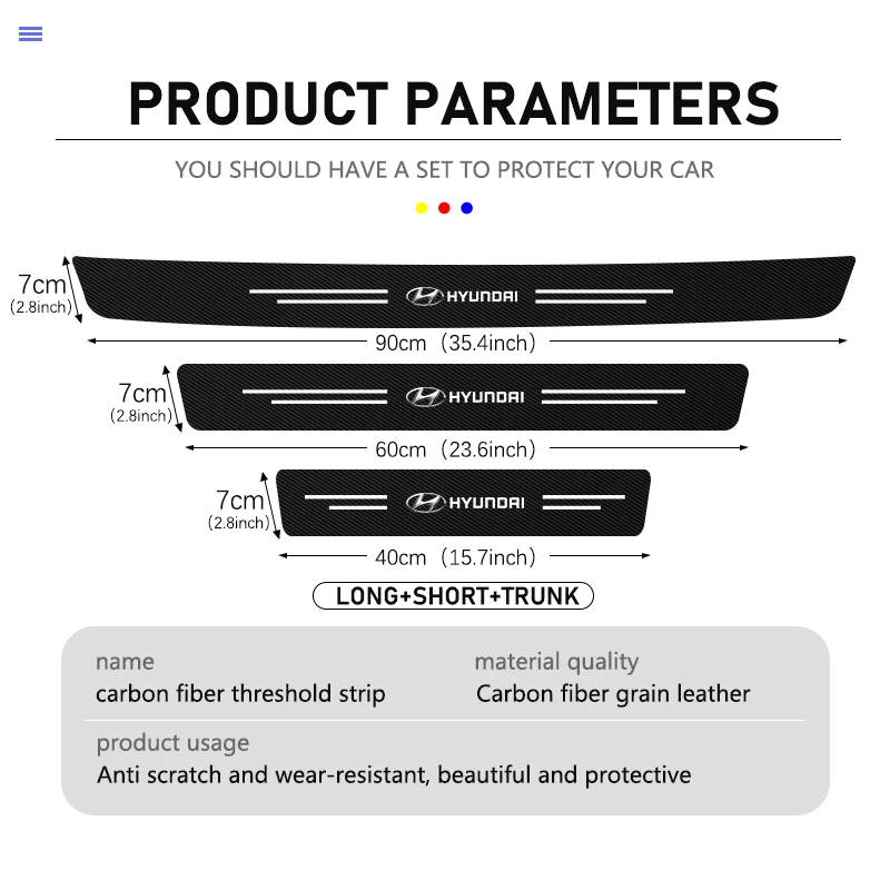 Car Door Sill Scuff Plate Anti-scratch Sticker Protector Strip For Hyundai Sonata Azera Coupe SantaFe Genesis Accent Creta