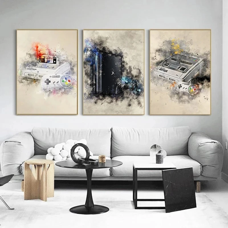 Modern Retro Watercolor Gaming Canvas Paintings Console Gameboy Posters Prints Wall Art Picture for Living Room Decor Cuadros