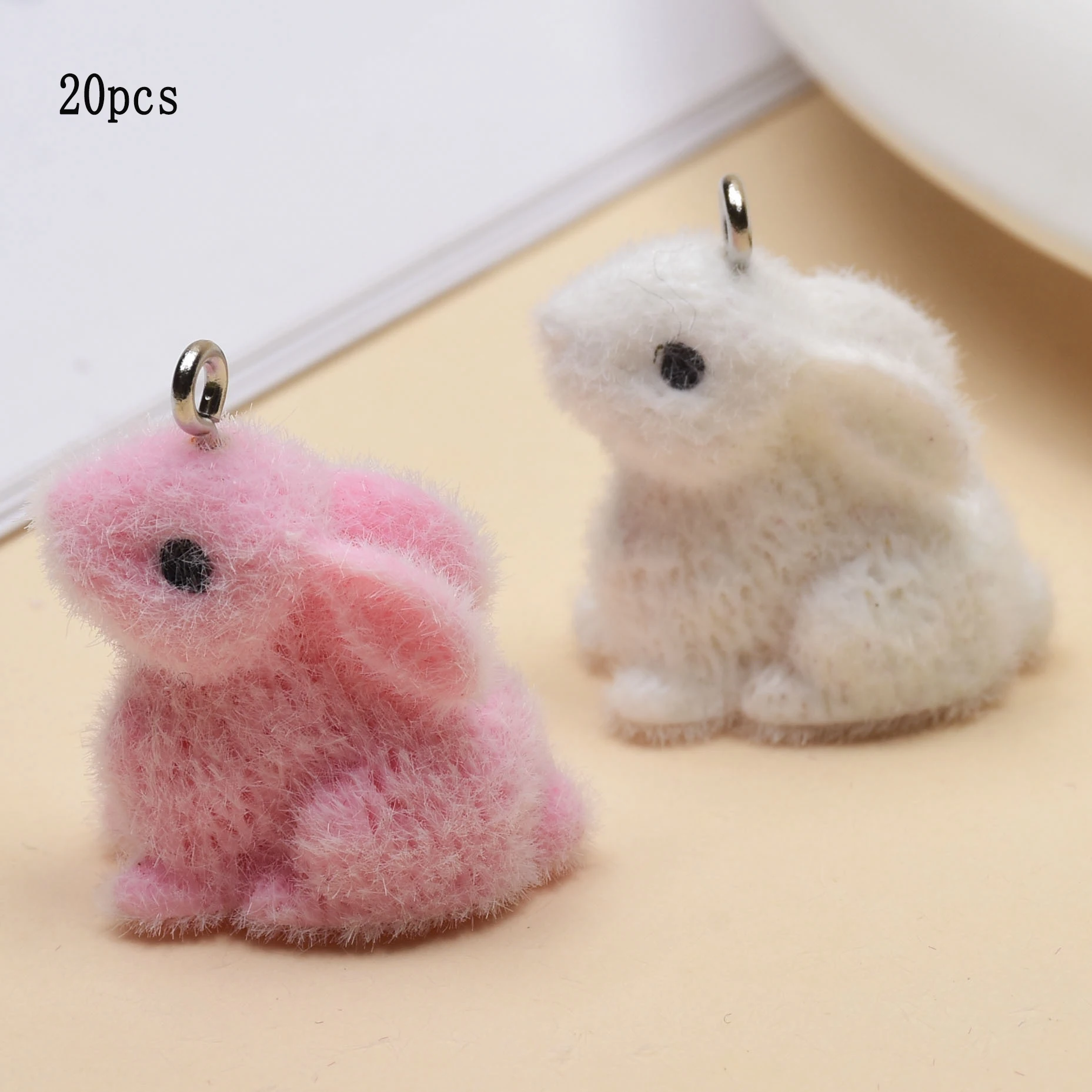

20pcs Flocking resin cute rabbit Charms cartoon Animal dolls pendant for Necklace keychain diy Handmade jewelry wholesale