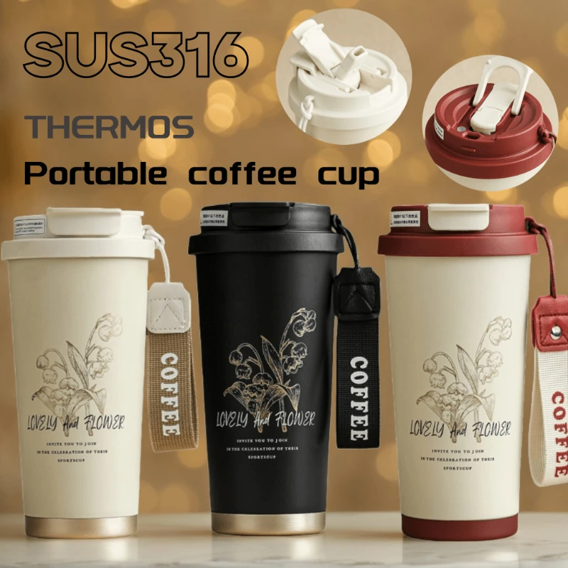 

530ml/18oz Thermos Coffee Cup with Straw 316 Stainless Steel Water Bottle Portable Coffee Mugs Inssulated Tumbler Vaccum Flask