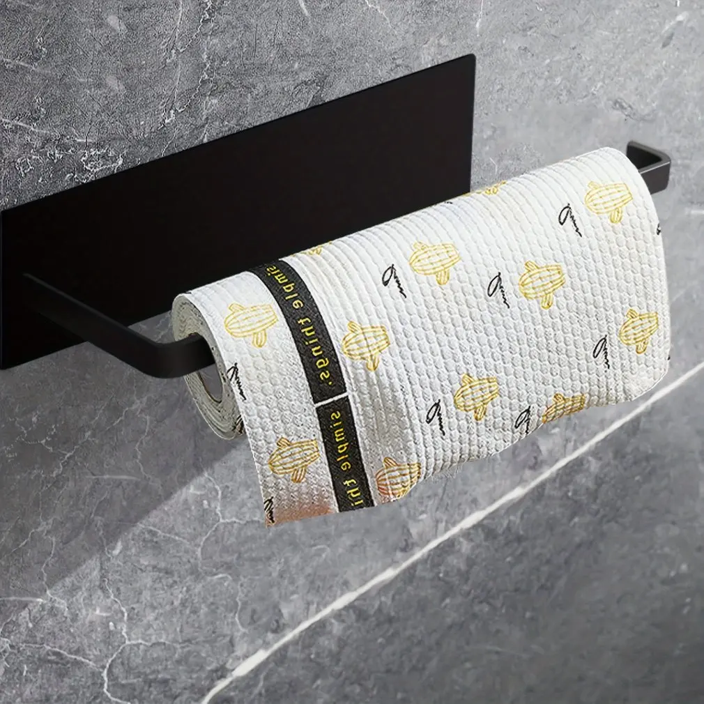 Kitchen Steel Paper Towel Holder No Punch Cabinet Paper Shelf Household Roll Paper Hanger Plastic Wrap Rag Storage Rack