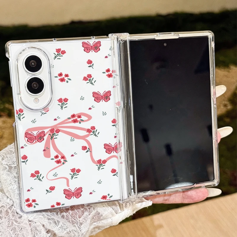 Bowknot Pattern Phone Case For Samsung Galaxy Z Fold 8 Ultra 8 7 6 5 5G Shockproof Folding Hard Cover For Samsung Z Fold8 Fold7