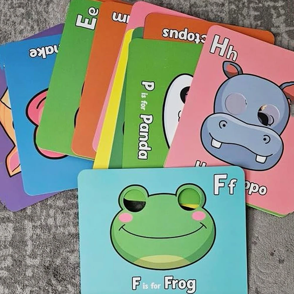 26 Stück Alphabet-ABC-Lernkarten mit Tiermasken, bunte Alphabet-Maskenkarten, Früherziehungsspiele, Buchstaben lernen