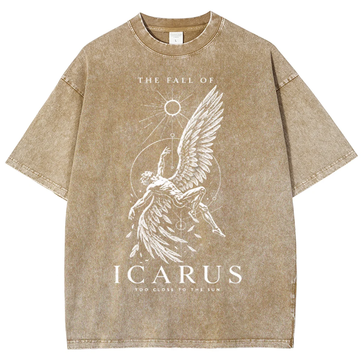 Lcarus Fall Graphic T-Shirt Too Close To The Sun Mythology Print Short Sleeve Tee Casual Loose Fit Tops for Men Daily Streetwear
