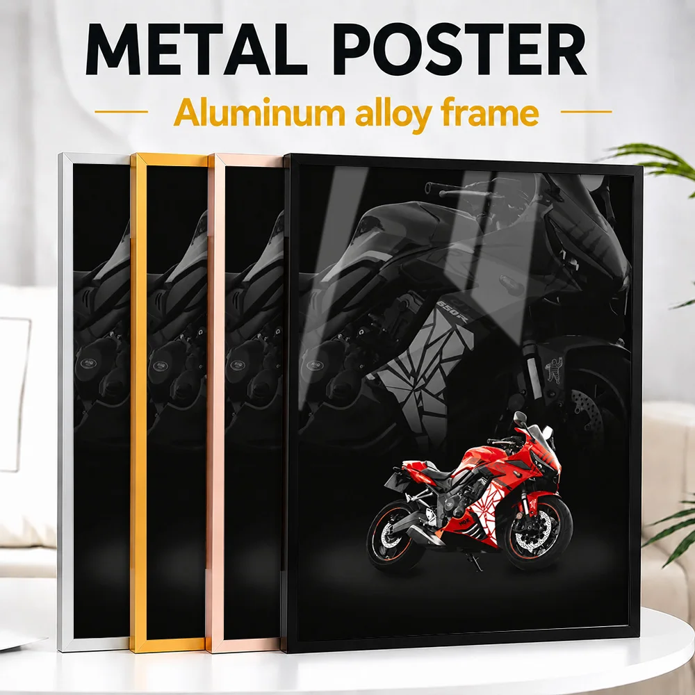 Red Japanese CBR650R Motorcycle Framed Metal Poster Customized Dark Collage Wall Art For Bike Repair Shop, Motorsport Fan Gift