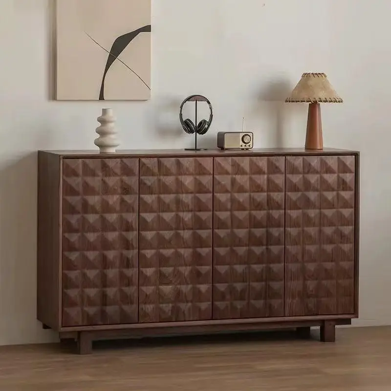 

Medieval walnut shoe cabinet, modern simple small apartment at the door of the home, all solid wood large-capacity entrance