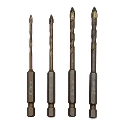 4pc Hexagonal Handle Cross Glass Drill Bit Ceramic Tile Drill Baking Yellow Spiral Ceramic Wall Drill Overlord Diamond Tool