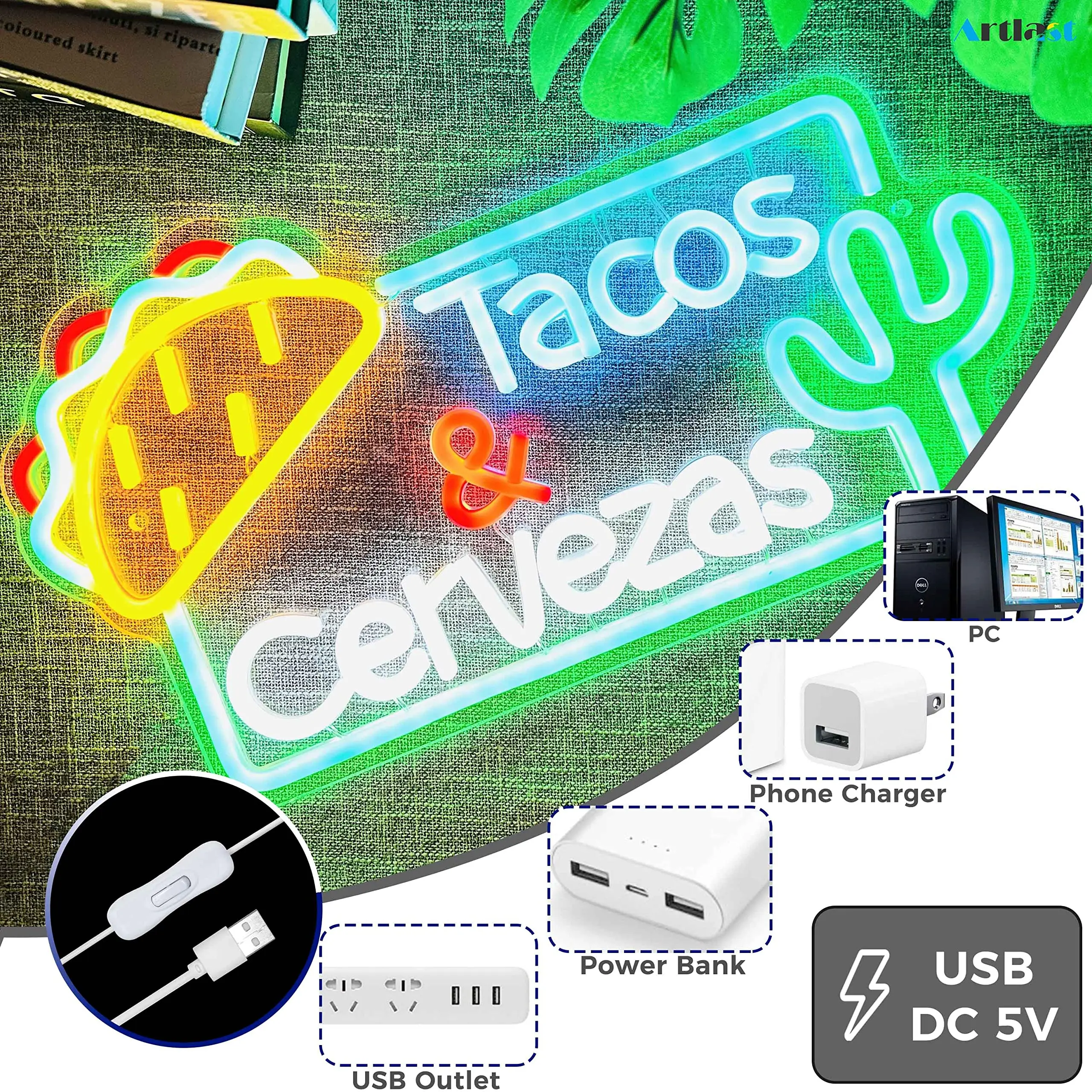 ปากการูปหัวใจทาโก้และ cervezas ไฟนีออน LED อาหารเม็กซิกันไฟนีออนป้ายอาหารถนนอาหารป้ายไฟ LED ตกแต่งร้านทาโก้ busniess นีออน