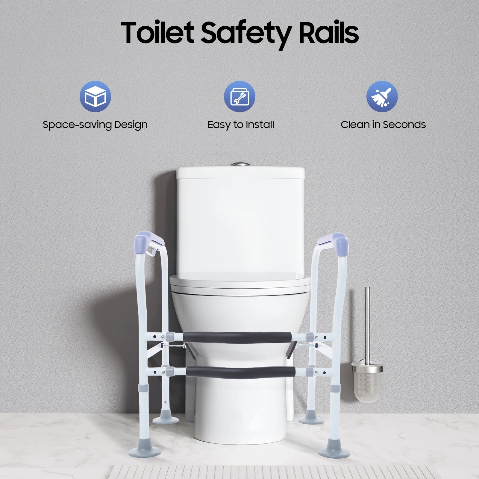 

Toilet Safety Rails, White Floor-standing Bathroom Safety Frame for Elderly, Pregnant, Disabled,and Adjustable Height 65-78cm