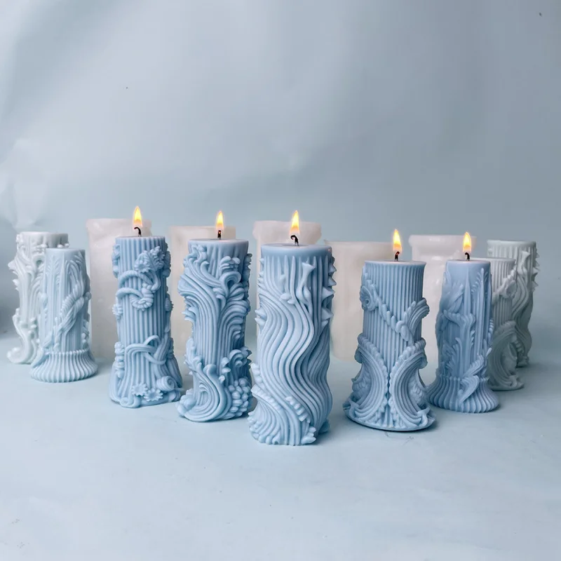 

European-Style Cylindrical Aromatherapy Candle Silicone Mold Wave Pillar Decoration Diffuse Gypsum Mold